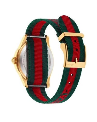 Shop Gucci 38mm Le Marche Des Merveilles Bee Watch W/ Nylon Web Strap In Green/red