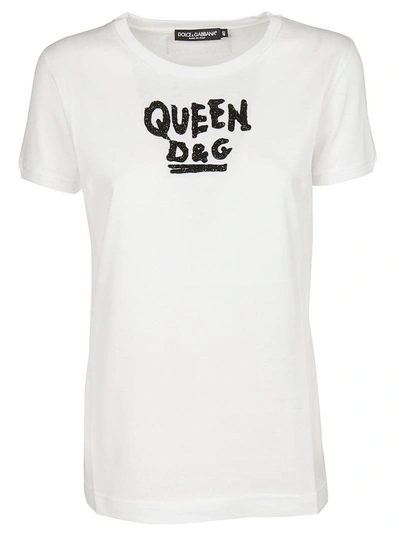 Shop Dolce & Gabbana Beaded Logo Slogan T-shirt In Bianco