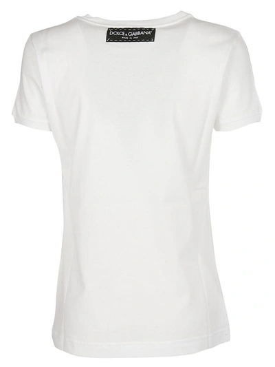 Shop Dolce & Gabbana Beaded Logo Slogan T-shirt In Bianco