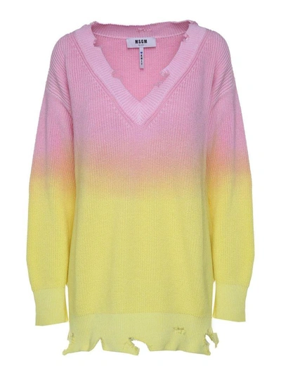 Shop Msgm Tie-dye Destroyed Cotton Sweater In Multi