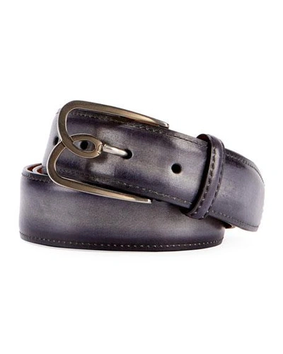 Shop Berluti Men's B Volute Leather Belt In Gray