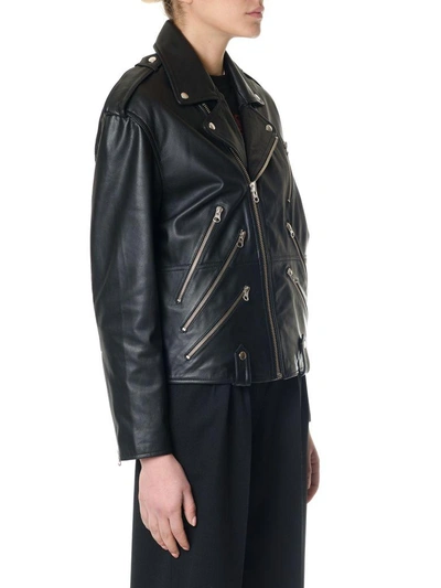 Shop Mcq By Alexander Mcqueen Zipped Black Leather Biker Jacket