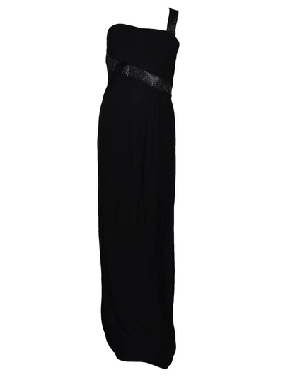 Shop Armani Collezioni Single Shoulder Strap Long Dress In Black