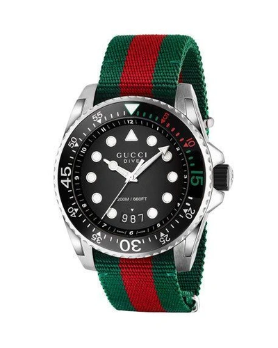 Shop Gucci 45mm  Dive Watch W/ Nylon Web Strap In Green/red