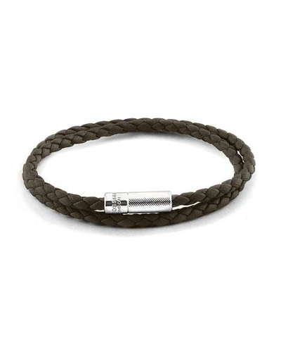 Shop Tateossian Men's Braided Leather Double-wrap Bracelet In Dark Brown