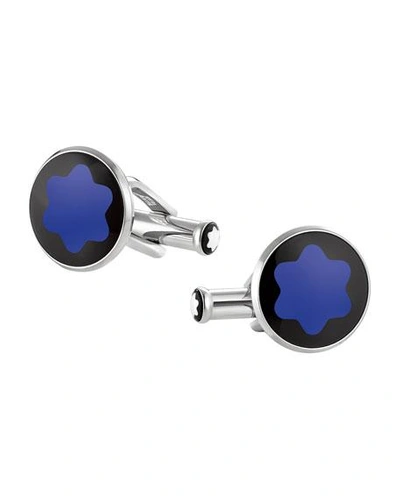 Shop Montblanc Mineral Glass-inlay Round Cuff Links, Blue