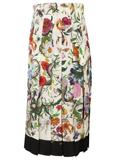 Shop Gucci Floral Print Skirt In White