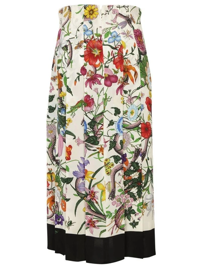 Shop Gucci Floral Print Skirt In White