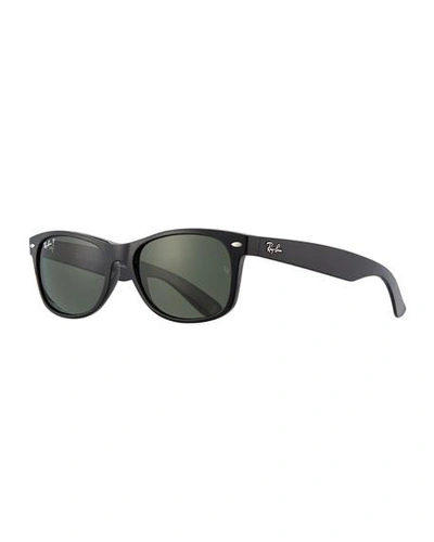 Ray Ban 'new Wayfarer' 55mm Polarized Sunglasses - Black/ Green P In Black
