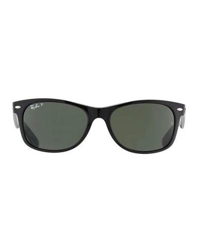 Ray Ban 'new Wayfarer' 55mm Polarized Sunglasses - Black/ Green P In Black
