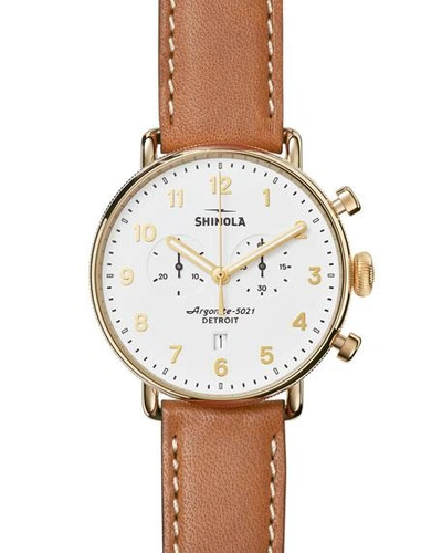 Shop Shinola Men's 43mm Canfield Chronograph Watch, White/tan