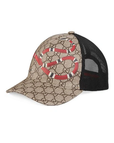 Shop Gucci Snake-print Gg Supreme Baseball Hat, Brown
