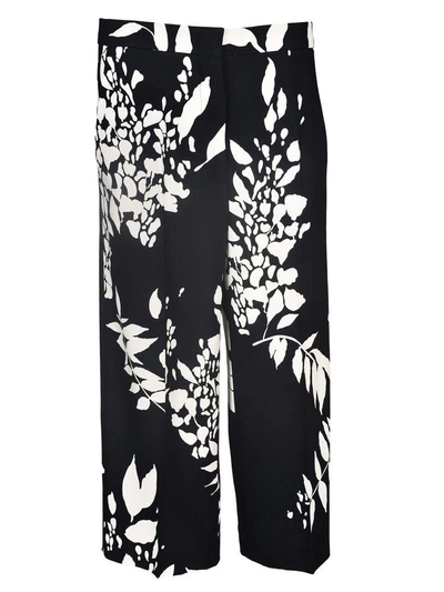 Shop Rochas Floral Print Cropped Trousers In Nero
