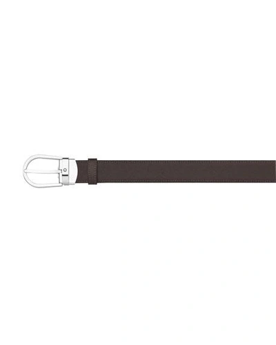 Montblanc Men's Palladium-plated Horseshoe Reversible Leather Belt In Black/brown