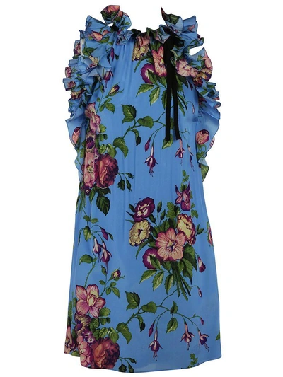 Shop Gucci Floral Print Tunic Top In Sky Blue