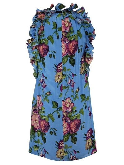 Shop Gucci Floral Print Tunic Top In Sky Blue