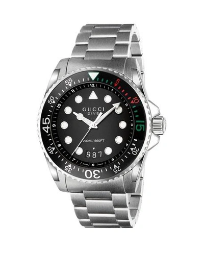 Shop Gucci 45mm  Dive Stainless Steel Bracelet Watch In Black