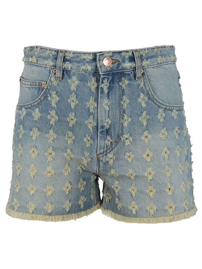 Shop Isabel Marant Floral Embroidered Denim Shorts In Blue