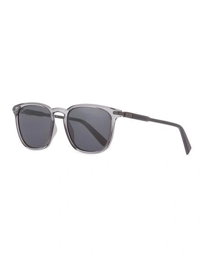 Shop Ferragamo Men's Thin Square Plastic Sunglasses In Smoke