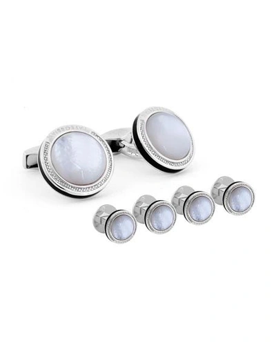 Shop Tateossian Mother-of-pearl Sterling Silver Cuff Links Stud Set In Black