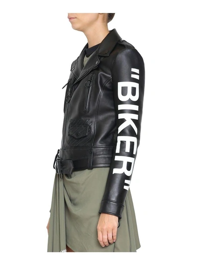 Shop Off-white Biker Leather Jacket In Nero
