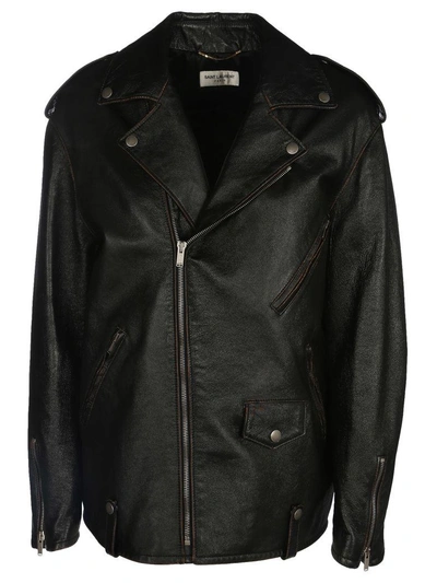 Shop Saint Laurent Paris Biker Oversize In Black Faded