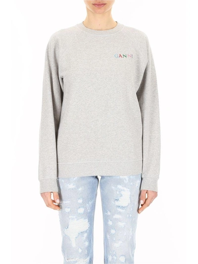 Shop Ganni Sweatshirt With Embroidery In Basic