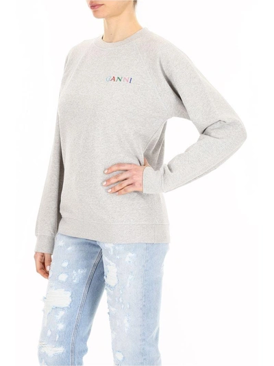 Shop Ganni Sweatshirt With Embroidery In Basic