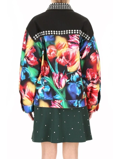 Shop Miu Miu Stretch New Denim Jacket Flower In Nero (black)