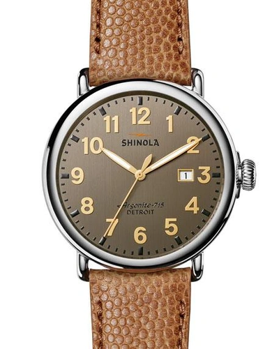 Shop Shinola Men's 47mm Runwell Men's Watch, Dark Gray/camel