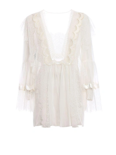 Shop Alberta Ferretti Lace Blouse In White
