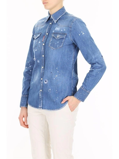 Shop Dsquared2 Western Denim Shirt In Blublu