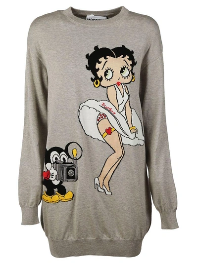 Shop Moschino Betty Boop Sweatshirt Dress In Grigio