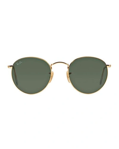 Shop Ray Ban Men's Round Metal Sunglasses, Green, 53mm