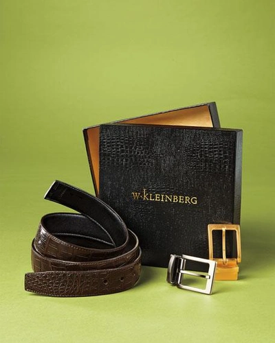 Shop W. Kleinberg Reversible Crocodile & Leather Belt Two-buckle Box Set In Black/brown
