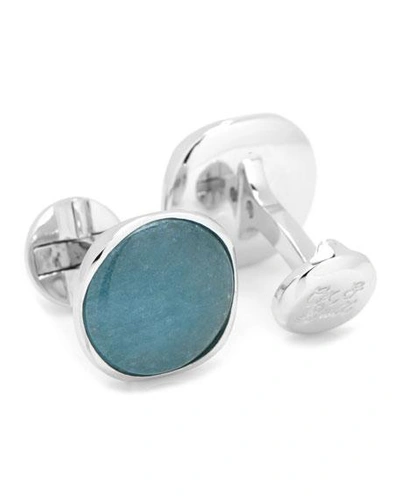 Shop Cufflinks Inc. Aquamarine Jade & Sterling Silver Cufflinks In Light Blue
