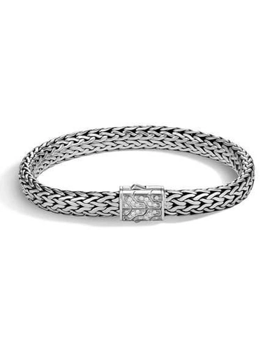 Shop John Hardy Men's Classic Chain Silver Diamond Pave Flat Chain Bracelet - Medium