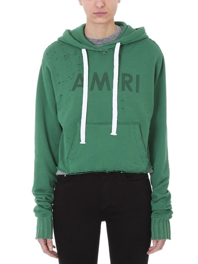 Shop Amiri Cropped Hoodie Sweatshirt In Green