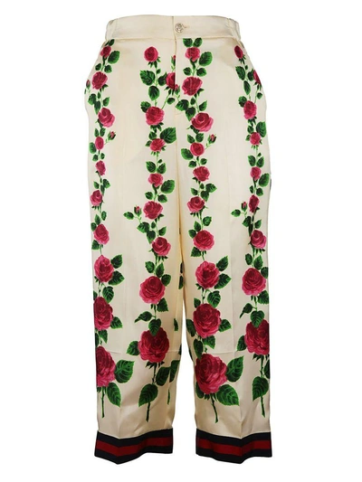 Shop Gucci Floral Print Trousers In Cream