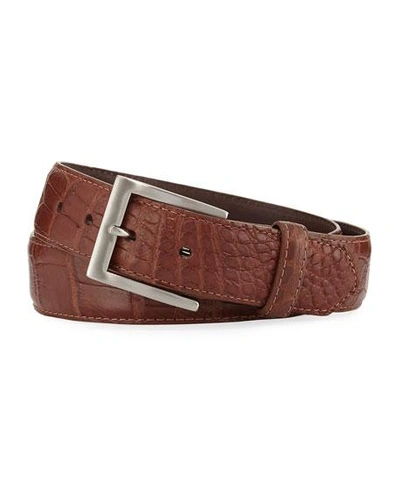 W. Kleinberg Glazed Alligator Belt With Interchangeable Buckles, Brown In Brown