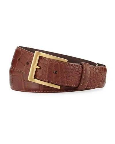 W. Kleinberg Glazed Alligator Belt With Interchangeable Buckles, Brown In Brown