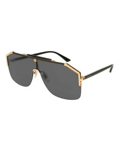 Shop Gucci Geometric Metal Shield Sunglasses In Gold