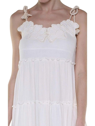 Shop See By Chloé Floral-embroidered Cotton Dress In Bianco