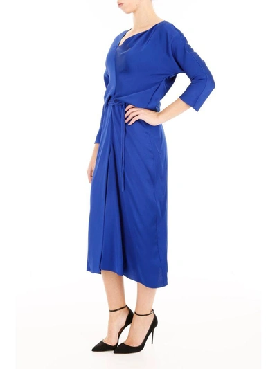 Shop Marni Satin Midi Dress In Mazarine Blueblu