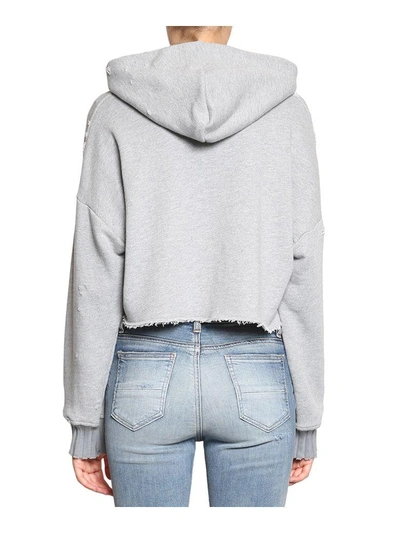 Shop Amiri Logo Cropped Cotton Hoodie In Grigio