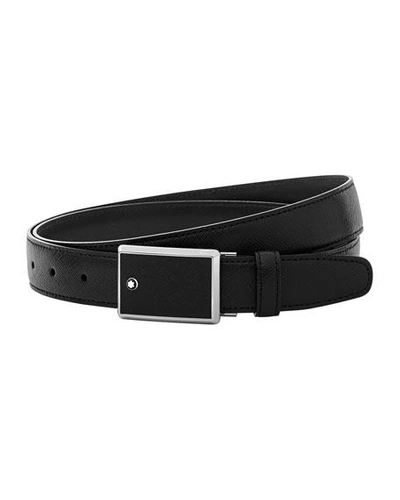 Shop Montblanc Men's Rectangle-buckle Leather Belt In Black