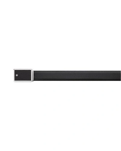 Shop Montblanc Men's Rectangle-buckle Leather Belt In Black