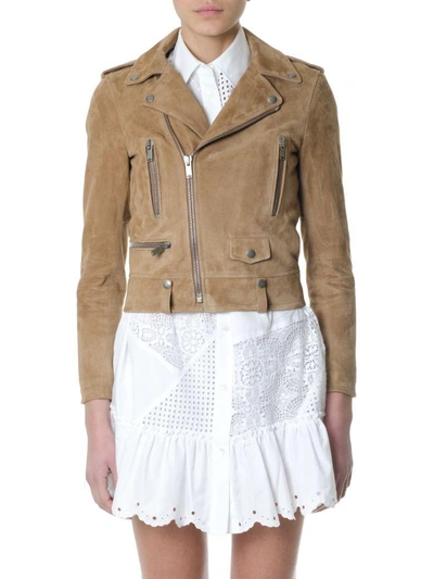 Shop Saint Laurent Taupe Color Suede Biker Jacket In Light Taupe