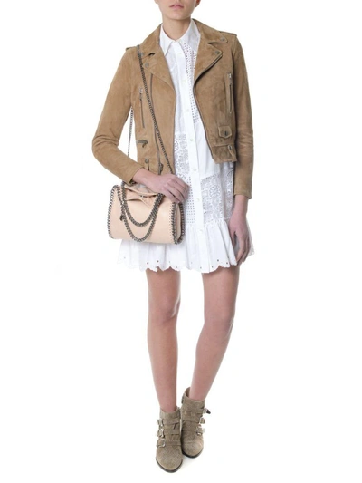 Shop Saint Laurent Taupe Color Suede Biker Jacket In Light Taupe