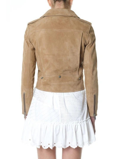 Shop Saint Laurent Taupe Color Suede Biker Jacket In Light Taupe